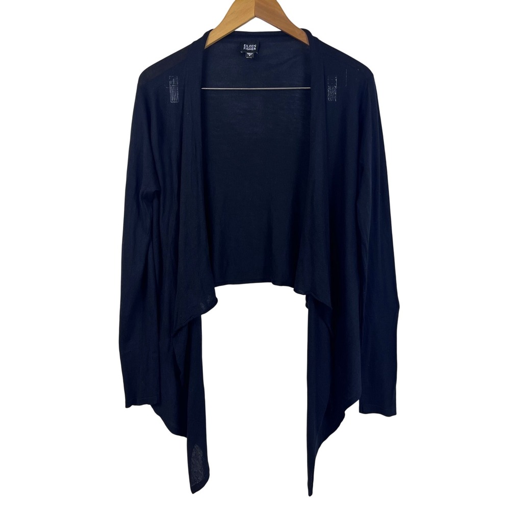 Eileen Fisher Black‎ Small Silk Cotton Blend Open Front Cardigan (B589)